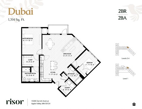 Floor plan for 2 beds, 2 baths, 1314 sqft